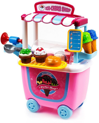 

Toys Bhoomi Pull Along Fascinating Push Cart Trolley Ice Cream Parlor Vehicle Shop - 31 Pieces(Multicolor)