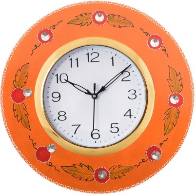 eCraftIndia Analog 30 cm X 30 cm Wall Clock(Orange, With Glass, Standard)