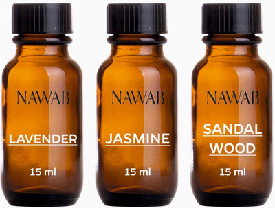 

NAWAB essential aroma Diffuser oil(Lavender,Jasmine,Sandalwood-15ml each) Aroma Oil(45 ml)