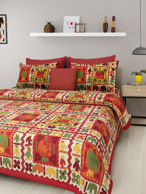 E ELMA 210 TC Cotton Double Abstract Flat Bedsheet(Pack of 1, Multicolor)