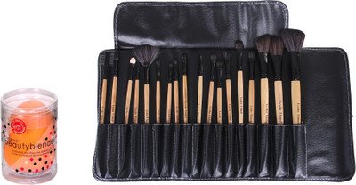 

Looks United Cosmetic Makeup Brush Set With Leather Pouch And Foundation Sponge(Pack of 19)