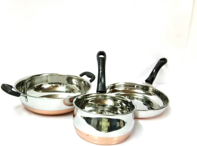 

MAHAVIR MAHAVIR COPPER BOTTOM COOKWARE SET OF 3PC Cookware Set(Stainless Steel, 3 - Piece), Orange