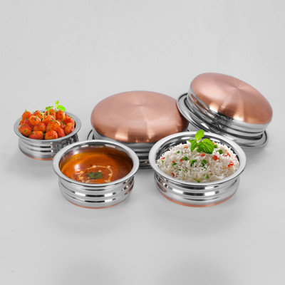 

Sumeet 3Pc Set of Stainless Steel Copper URLI / Cookware / Serveware / Handi / POT / Cook & Serve - Size 1 to 5 Cookware Set(Stainless Steel, 5 - Piece), Silver