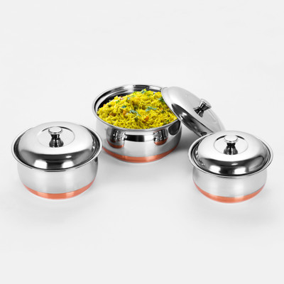 Sumeet 3pc Set of Stainless Steel Copper Bottom Multipurpose Cook & Serve Handi With Lid Cookware Set(Stainless Steel, 4 - Piece)