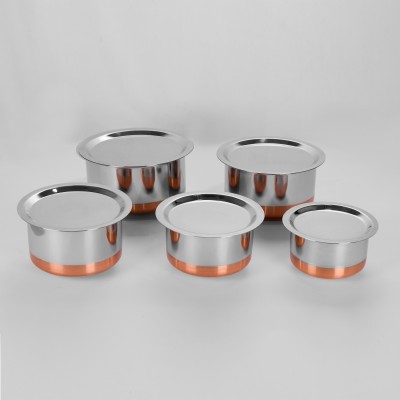 Sumeet 5 Pcs Stainless Steel Copper Bottom Cookware/ Container / TopeSet With Lids Size 10 To 14 Cookware Set(Stainless Steel, 10 - Piece)