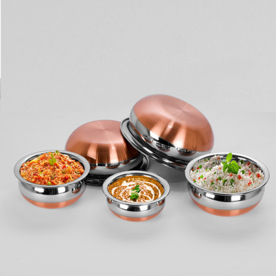

Sumeet 5Pc Set of Stainless Steel Copper Bottom Prabhu Chetty / Cookware / Serveware / Handi / POT / Cook & Serve - Size 1 to 5 Cookware Set(Stainless Steel, 5 - Piece), Silver