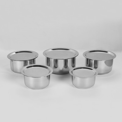 

Sumeet 5 Pcs Stainless Steel Induction & Gas Stove Friendly Container Set / Tope Set With Lids Size No.10 To No.14 Induction Bottom Cookware Set(Stainless Steel, 10 - Piece), Silver