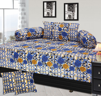 

Furnishing Zone Cotton Floral Diwan Set, Blue