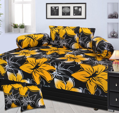 

Furnishing Zone Cotton Floral Diwan Set, Black;yellow