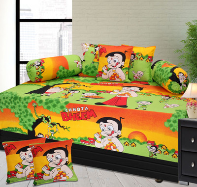 

Furnishing Zone Cotton Cartoon Diwan Set, Green;yellow
