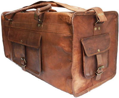 

iHandikart Handmade Leather Bag | Duffle Bag | Travel Bag | Gym & Yoga Bag | Luggage Bag | 24" x 11" x 11" Travel Duffel Bag(Brown)