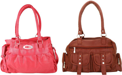 

Vera Stayle Hand-held Bag(Pink, Brown), Brown;pink