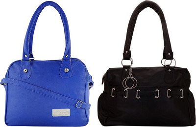 Vera Stayle Hand-held Bag(Blue, Black), Black;blue