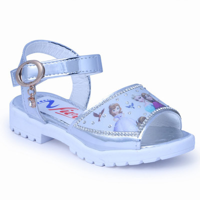

N Five Girls Velcro Strappy Sandals(Silver, Multicolor