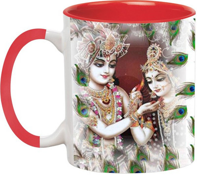 

Ashvah Radhe Radhe Ceramic Mug(350 ml), Red