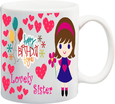 

ME&YOU Gifts On Birthday For Sis; Lovely Sister (IDuplicate177) Printed Ceramic Mug(325 ml), Multicolor