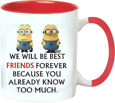 Ashvah Best Friends Forever Minions Ceramic Mug(350 ml), Red