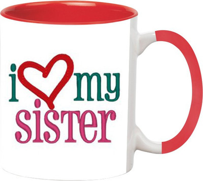 

Ashvah Love My Sister Ceramic Mug(350 ml), Red