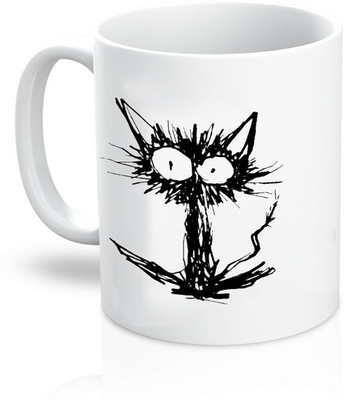 

TheDesignWiz Black Cat Ceramic Mug(325 ml), Black;white