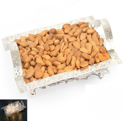 

Ghasitaram Gifts Silver Mesh Almonds Tray Almonds(300 g, Vacuum Pack)