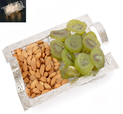 

Ghasitaram Gifts Silver Mesh Almonds and Kiwi Tray Almonds, Kiwi(300 g, Vacuum Pack)