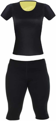

Being Trendy ™ Hot Shapers Neoprene Slimming Traning T-Shirt & Control Pants Set Women Compression(Black Half Sleeve
