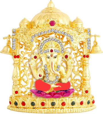 

FABZONE Gold Plated With Stone Finish Lord Ganesha Statue Hindu Dev Ganpati and Siddhivinayak God Sculputer Handicraft Idol Diwali Decorative Spiritual Puja Vastu Car Dashboard Figurine - Religious Pooja Gift Item & Murti for Mandir / Temple / Home / Offi