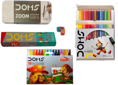 

DOMS ZOOM GEOMETRY BOX + 24 SHADES FULL SIZE COLOUR PENCIL + 16 SHADES WAX CRAYONS + Y1 PLUS PENCIL + EXTRA LONG PENCIL SHARPENER ART SET