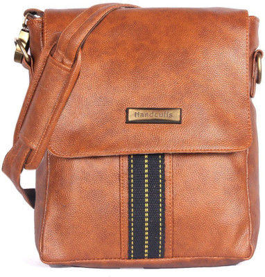 

HANDCUFFS Rust Color Synthetic Leather Trendy Large Sling Bag For Men For Daily Use Waterproof Sling Bag(Beige, 12 inch)