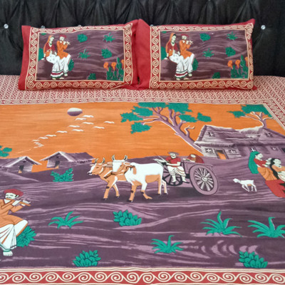 

shree shree sai creations 450 TC Cotton Double King Embroidered Bedsheet(Pack of 1, Red)