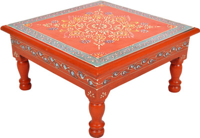 

Lal Haveli Ethnic Handmade Meenakari Design Pooja Bajot Decorative Wooden All Purpose Chowki(Orange, Pack of 1)