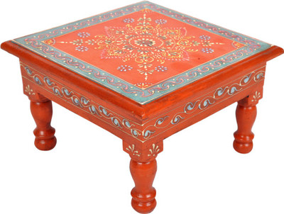 

Lal Haveli Ethnic Handmade Meenakari Design Pooja Bajot Decorative Wooden All Purpose Chowki(Orange, Pack of 1)