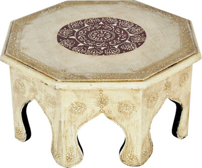 

Lal Haveli Vintage Meenakari Work Wooden All Purpose Chowki(White, Pack of 1)
