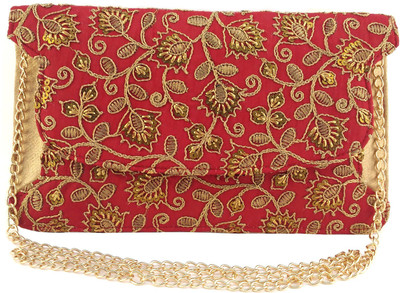 Anmita Party Red, Gold Clutch, Gold;red