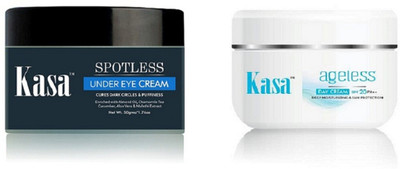 

Kasa Under Eye Cream [ with Almond, Chamomile Tea, Aloevera, Cucumber, Mulethi extracts] for Dark Circles & Puffiness 50 gms & Anti Wrinkle Cream Face Cream Day Cream[ with SPF 20 PA++ Sun protection] 50 gms(Set of 1)