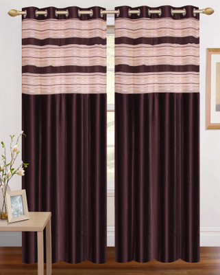 Wonder Fab 213.36 cm (7 ft) Polyester Door Curtain (Pack Of 2)(Printed, Brown)