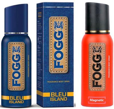 

Fogg BLEU ISLAND FRAGRANCE BODY SPRAY 120 + MAGNETIC FRAGRANCE 120 ML Body Spray - For Men(120 ml, Pack of 2)
