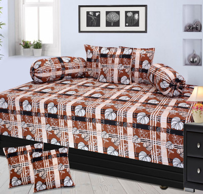 

Furnishing Zone Cotton Floral Diwan Set, Brown;white