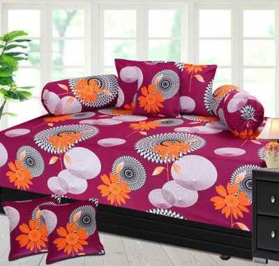 

Furnishing Zone Cotton Floral Diwan Set, Purple;white