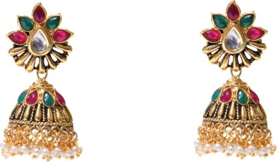 Swarajshop Seductive green maroon colour white tilak dabi earring Copper Jhumki Earring