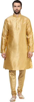 Kisah Men Self Design Straight Kurta(Yellow)