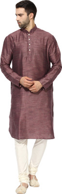 Kisah Men Self Design Straight Kurta(Brown)