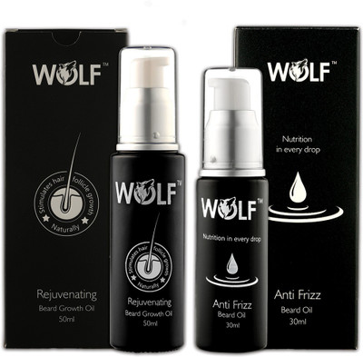 

Wolf Combo Rejuvenating Beard Growth Oil (50 ml) and Anti Frizz Beard Oil (30 ml) Hair Oil(80 ml)
