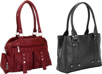 

Lady bar Shoulder Bag(Maroon, Black), Black;maroon