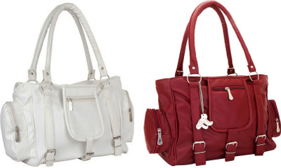 

Lady bar Shoulder Bag(White, Maroon), Maroon;white
