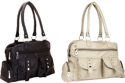 

Lady bar Shoulder Bag(Black, Beige), Beige;black