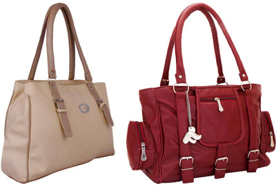 

Lady bar Shoulder Bag(Tan, Maroon), Maroon;tan