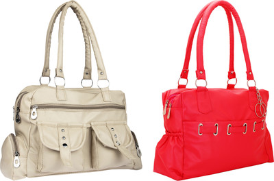 

Lady bar Shoulder Bag(Beige, Red)