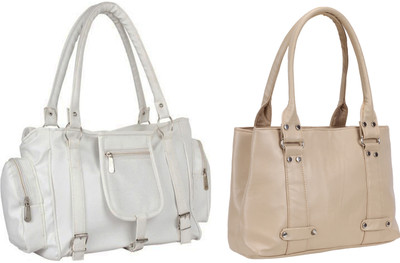 

Lady bar Shoulder Bag(White, Tan), Tan;white