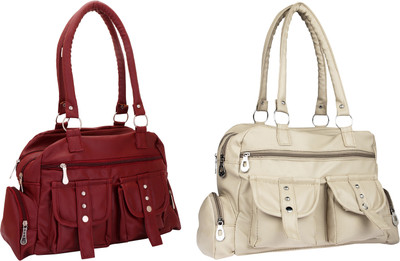 

Lady bar Shoulder Bag(Maroon, Beige), Beige;maroon
